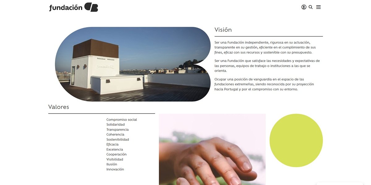 Web de Fundación CB: secciones Visión y Valores