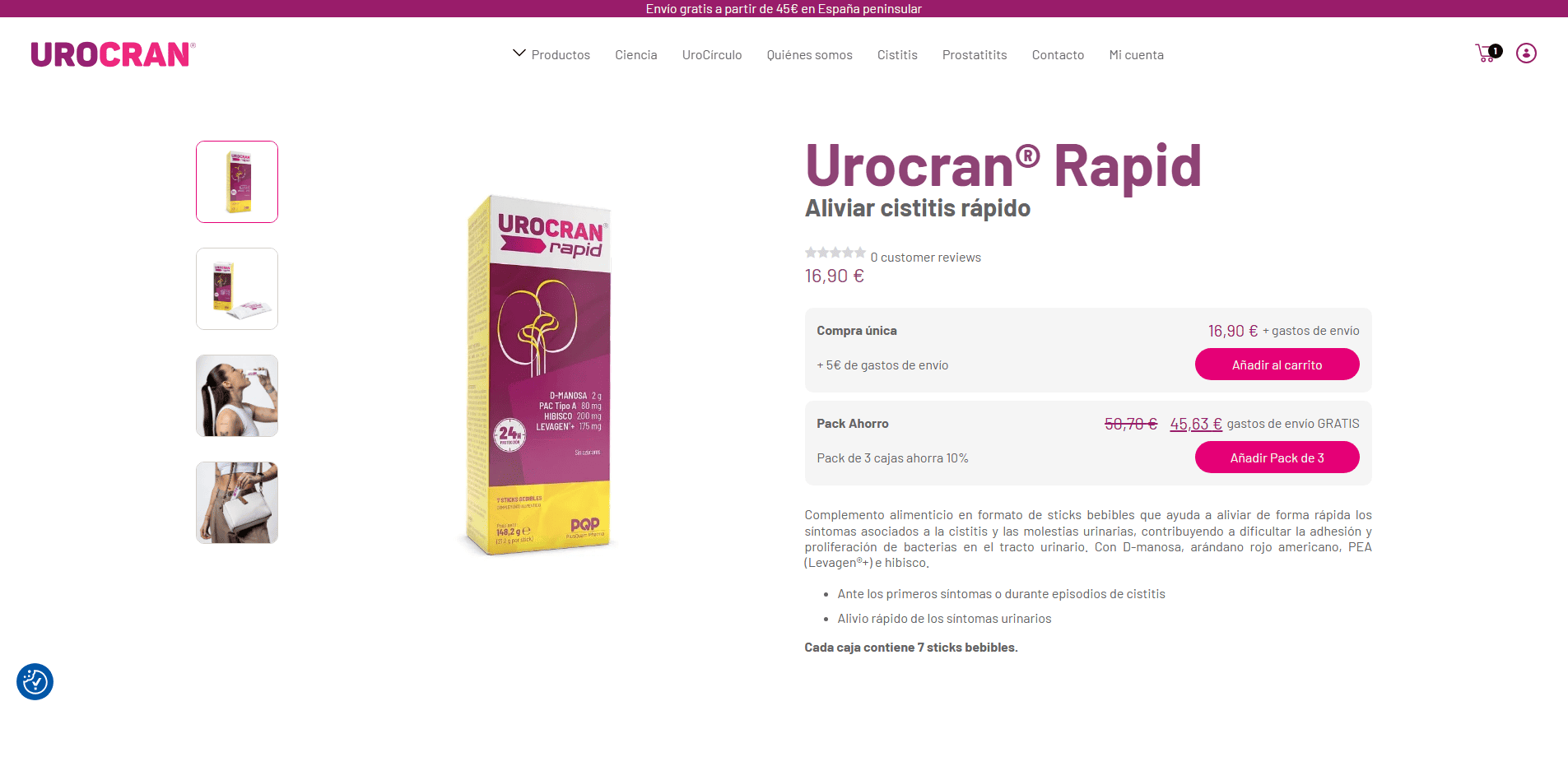 Ficha de Urocran Rapid en escritorio